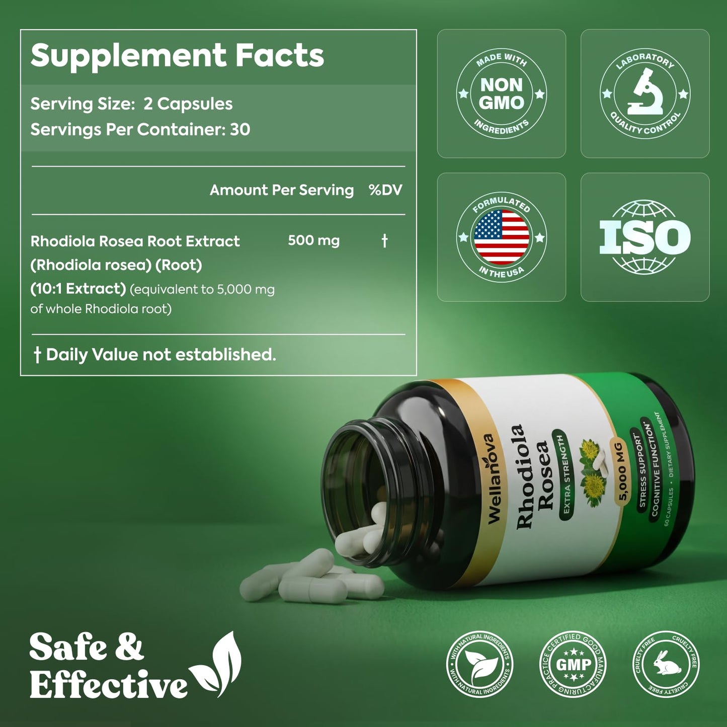 Wellanova Rhodiola Rosea Supplement Capsules 60 Capsules