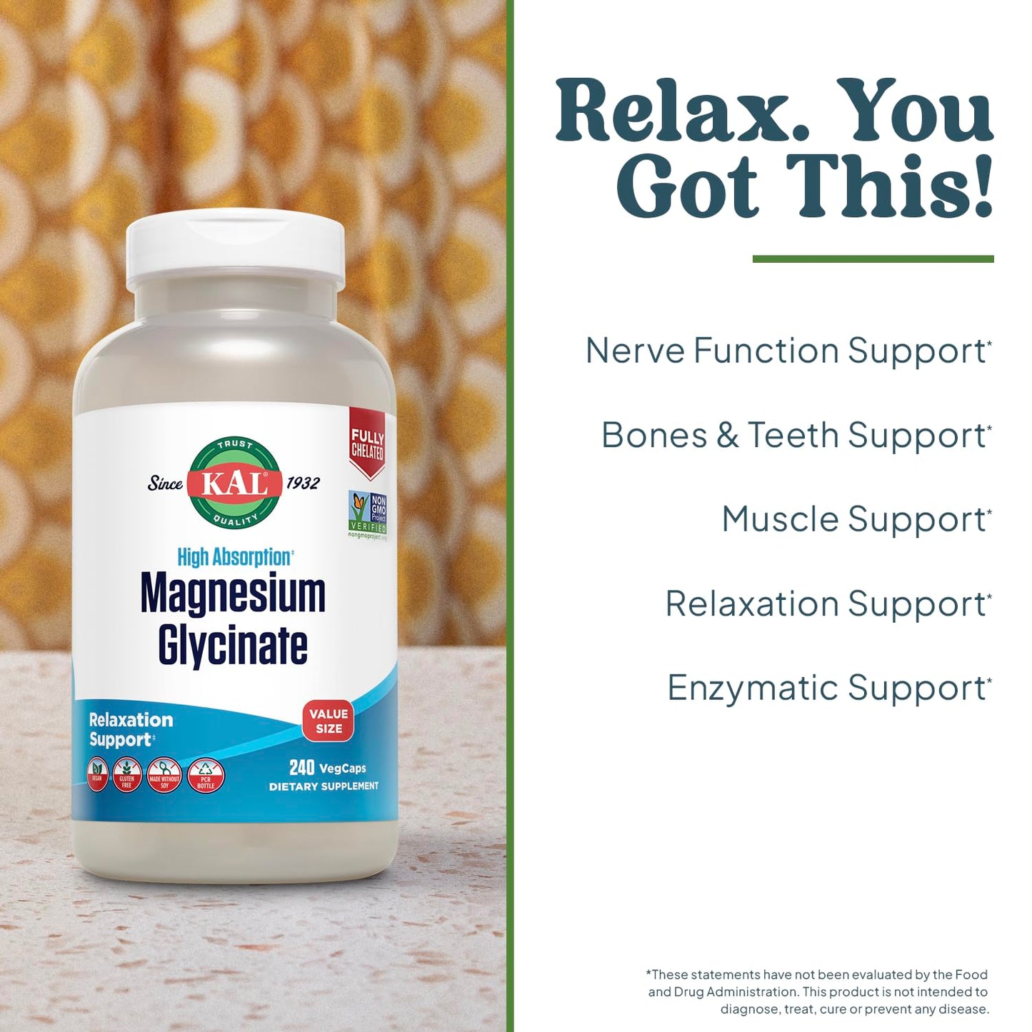 KAL Magnesium Glycinate Capsules, 240 Count