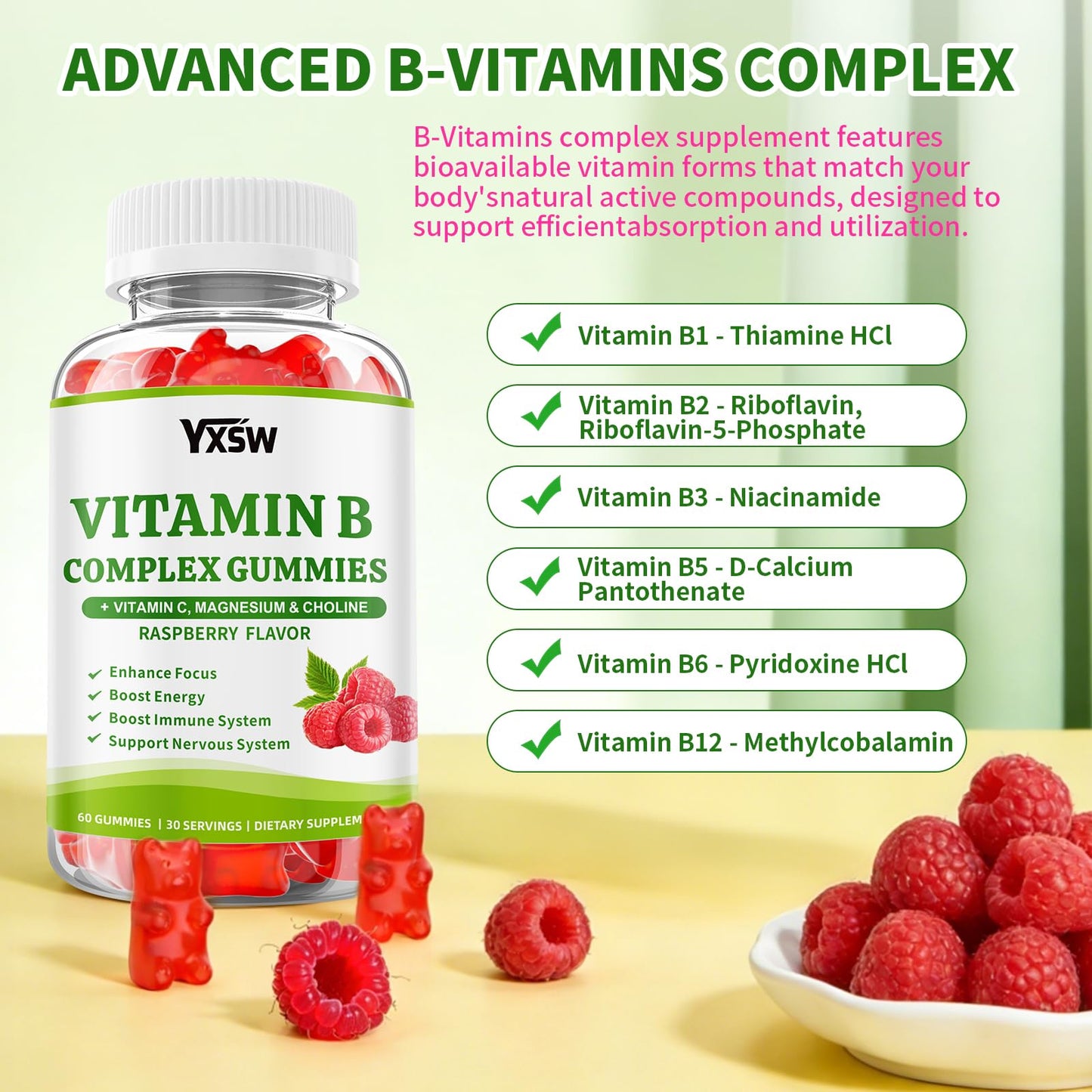 YXSW Vitamin B Complex Gummies 60 Count
