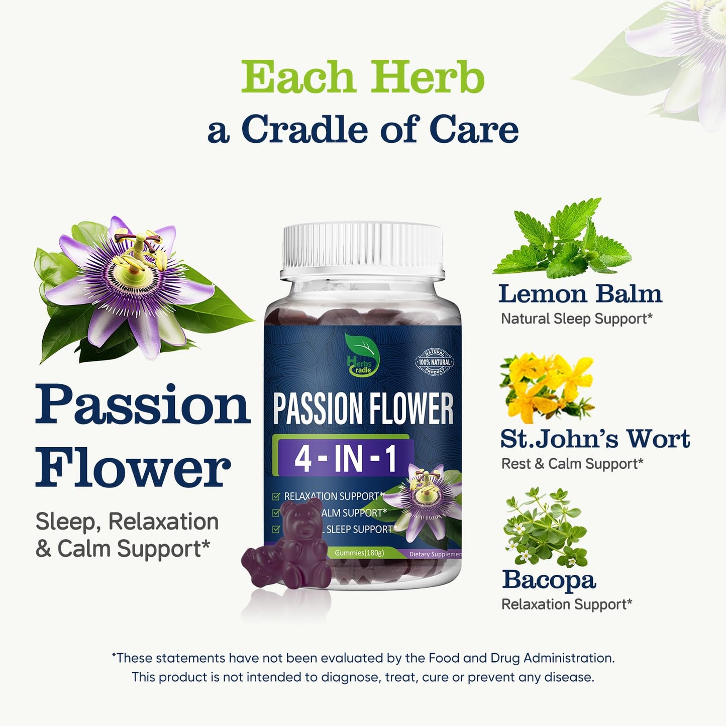 Herbscradle Passion Flower Herbal Gummies, 58 Count