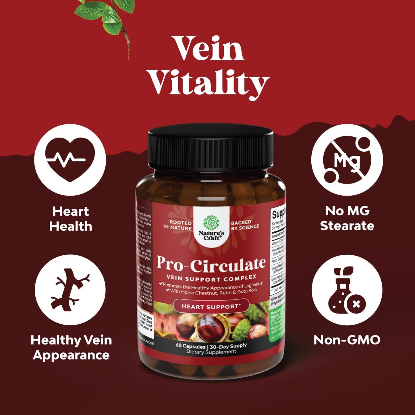 Natures Craft Vein Support Supplement for Leg and Veins 60 Capsules