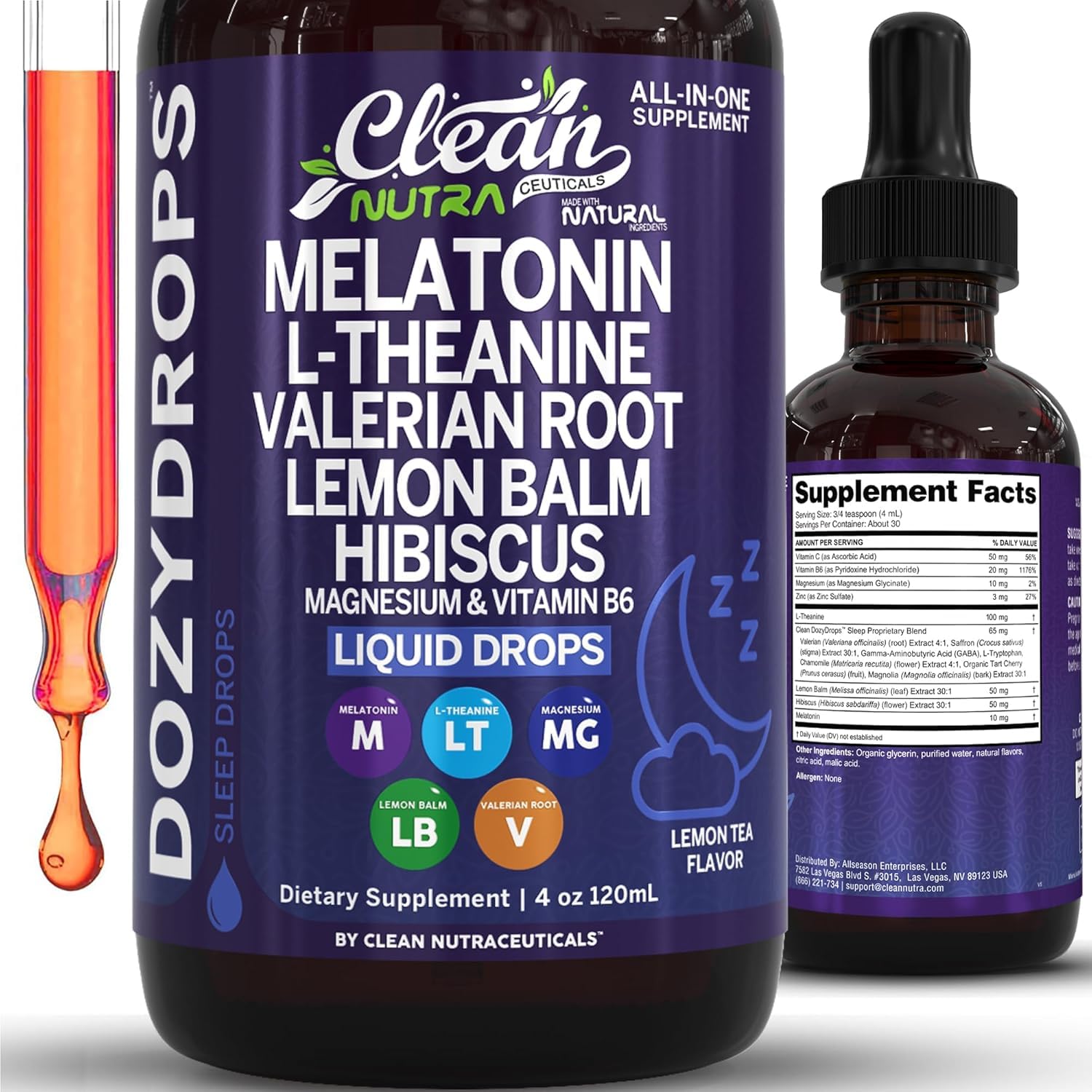 Clean Nutraceuticals Melatonin 10mg Magnesium Vitamin B6 L-Theanine Valerian Hibiscus Lemon Balm Supplement Capsule 120 Count