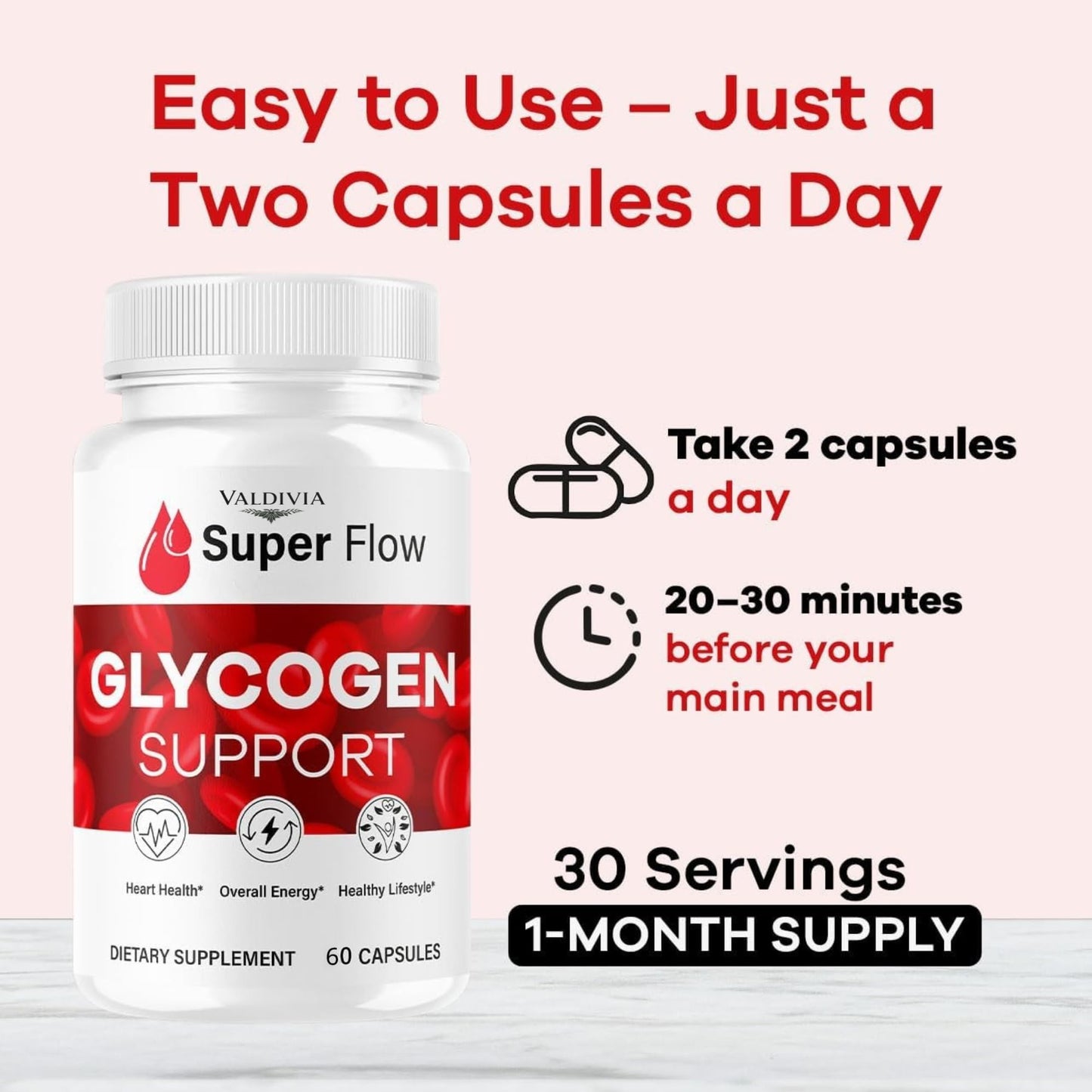 Valdivia Super Flow Glycogen, 60 Capsules