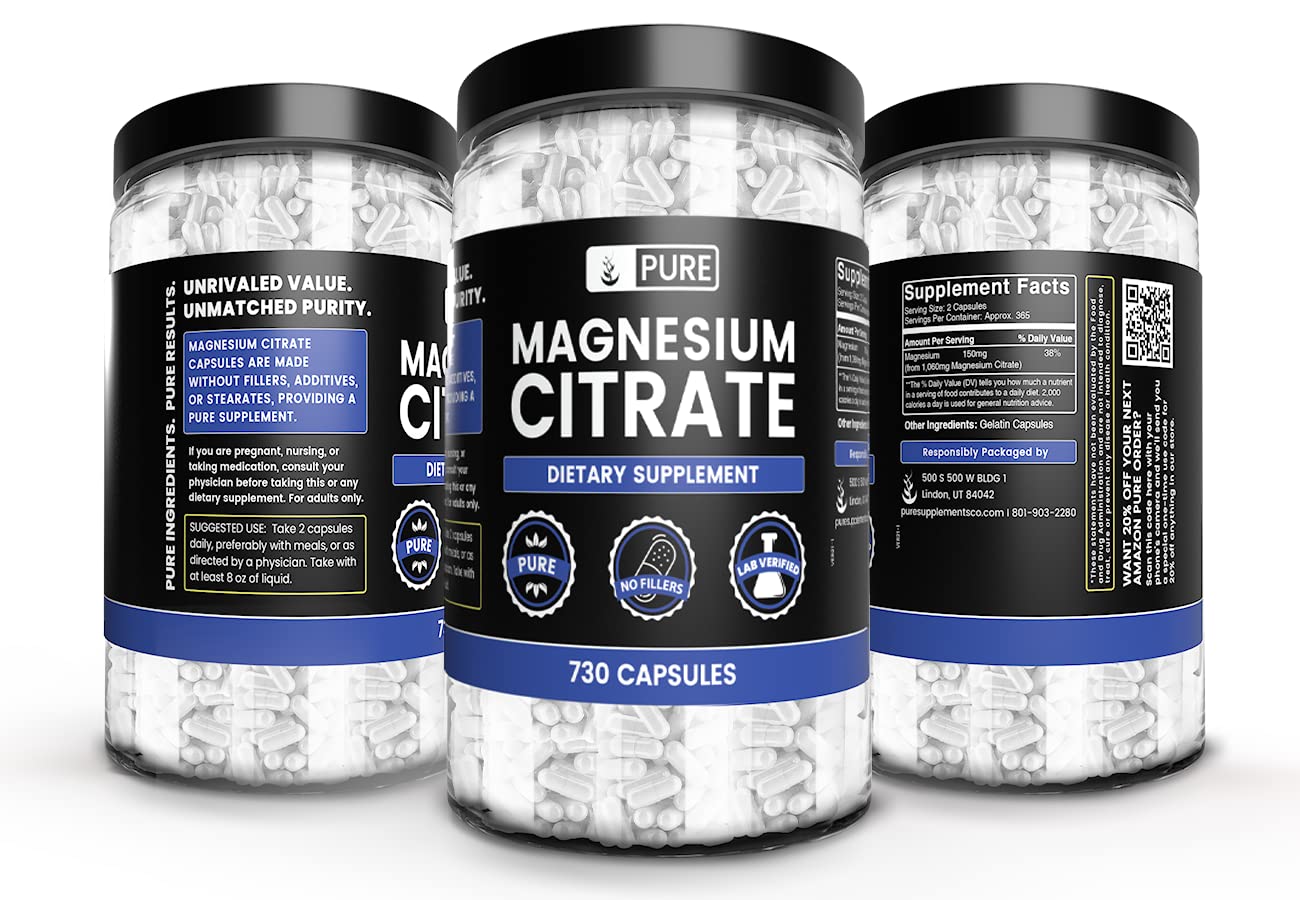 PURE ORIGINAL INGREDIENTS Magnesium Citrate 730 Capsules