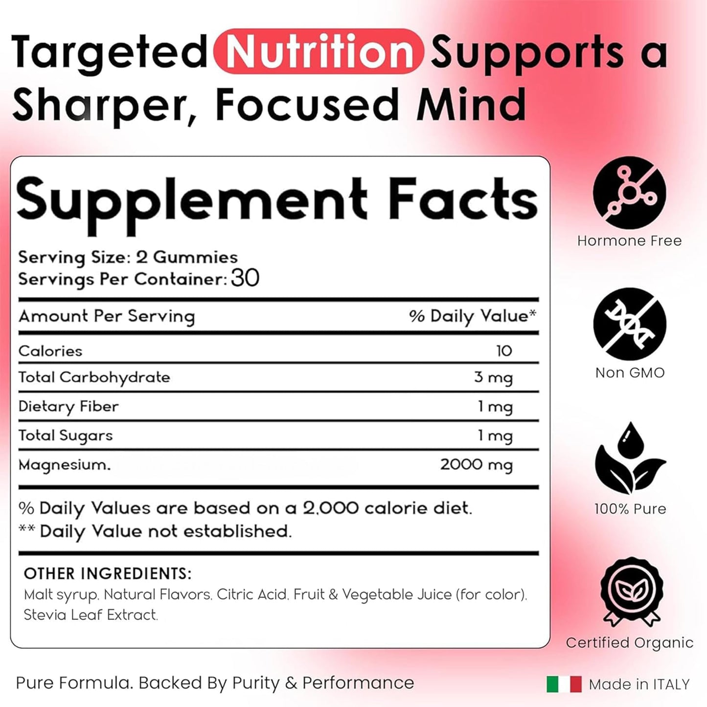 Pharmlitalia Magnesium Supplement 2000mg Gummy, Strawberry, 60 Count