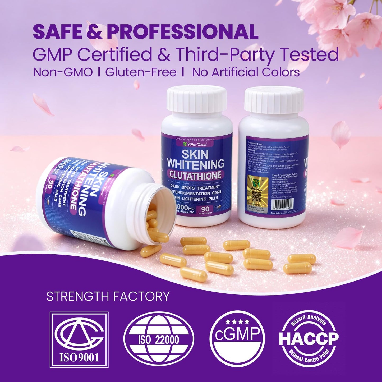 Wins Town Skin Whitening Glutathione Capsules, 90 Count