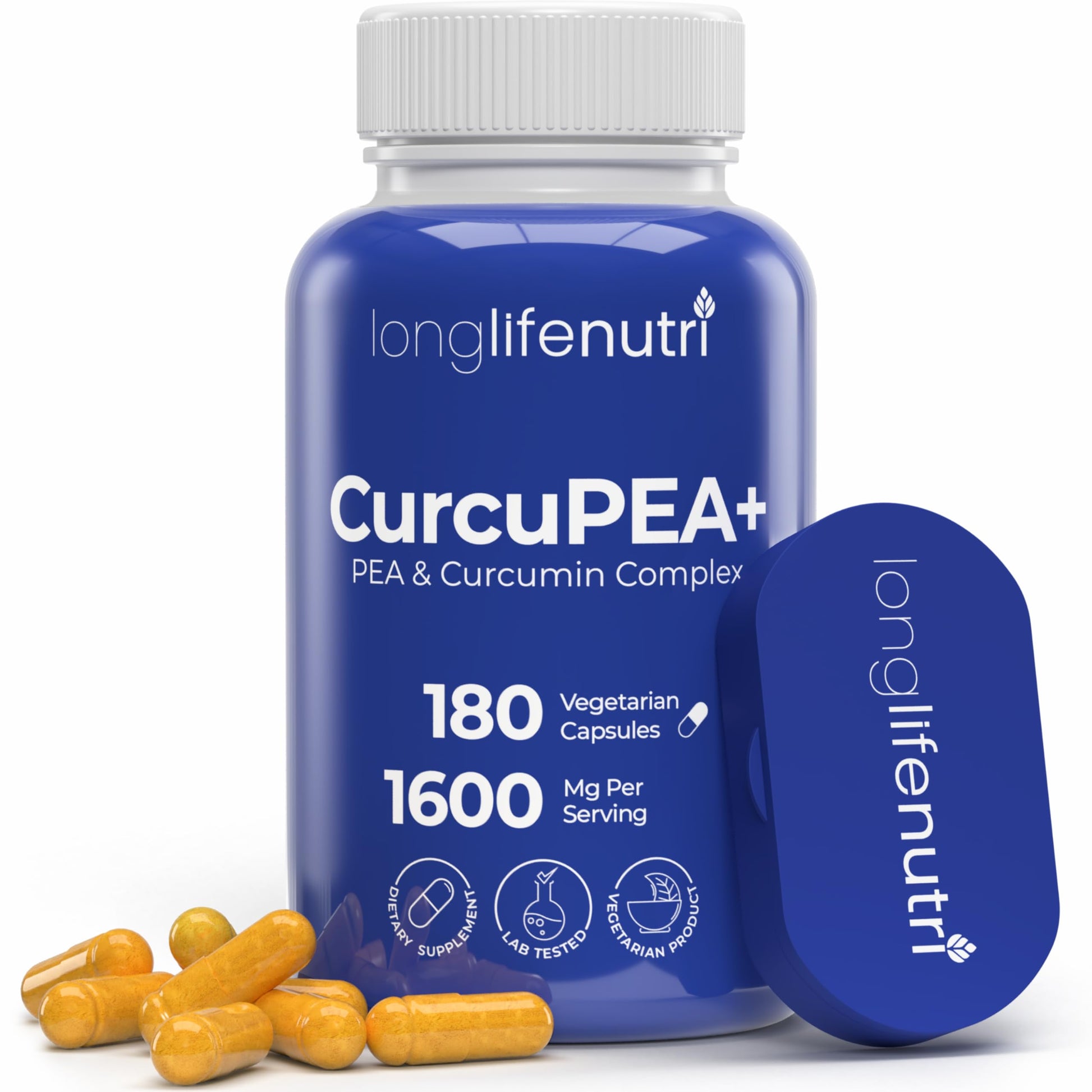 LongLifeNutri CurcuPEA+ Palmitoylethanolamide + Turmeric Complex Capsule, 180 Count