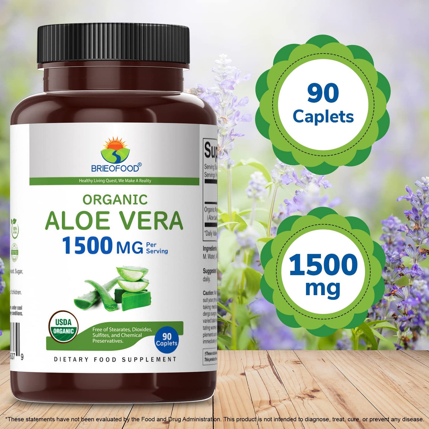 Brieofood Organic Aloe Vera 1500mg 90 Tablets