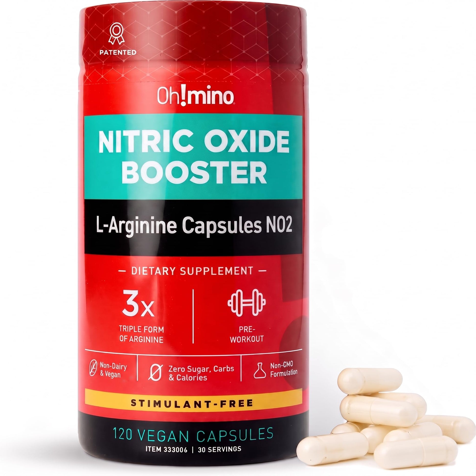 Oh!mino Nitric Oxide Supplement L-Arginine Capsule, 120 Count