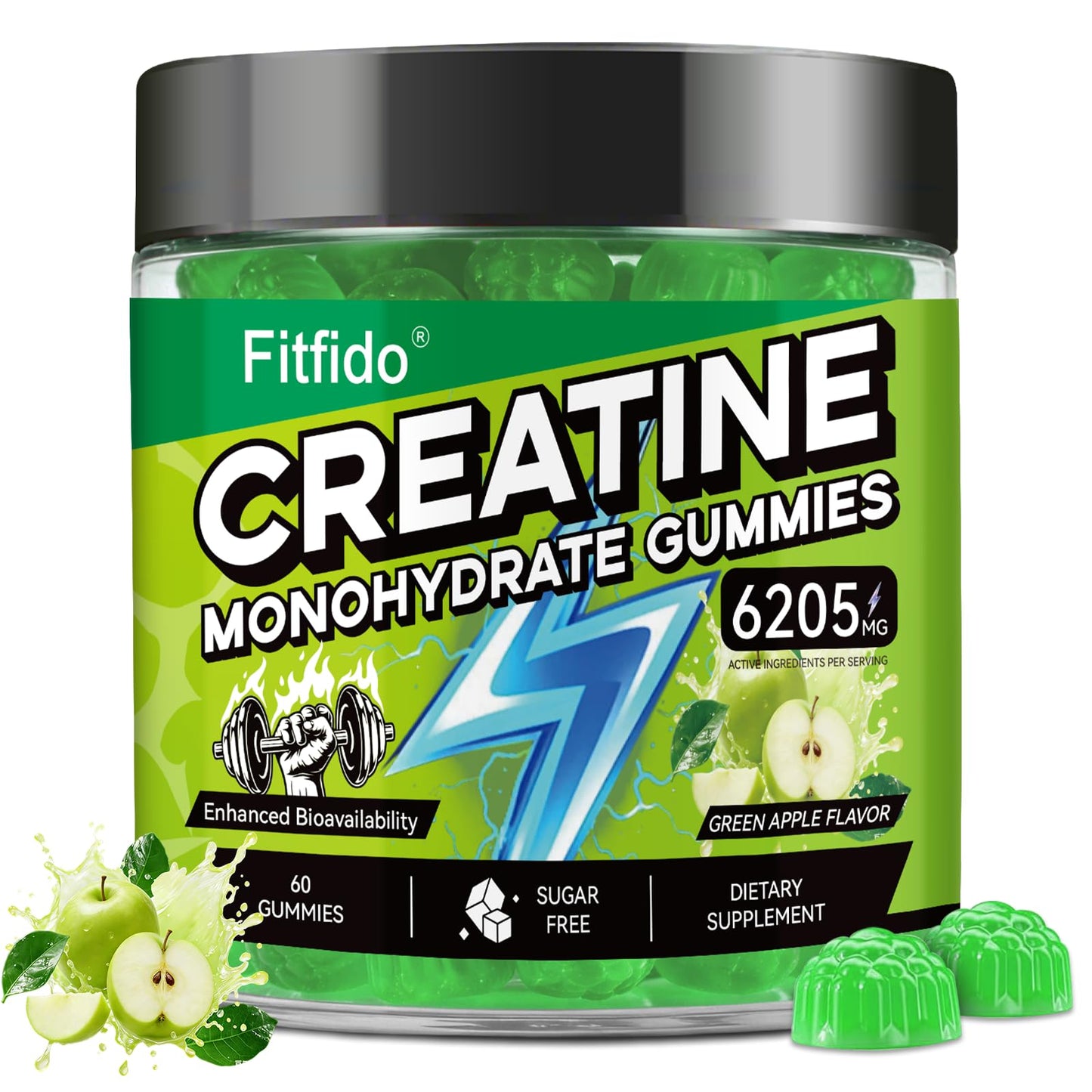 Fitfido Creatine Monohydrate Gummies with L-Carnitine, 60 Count