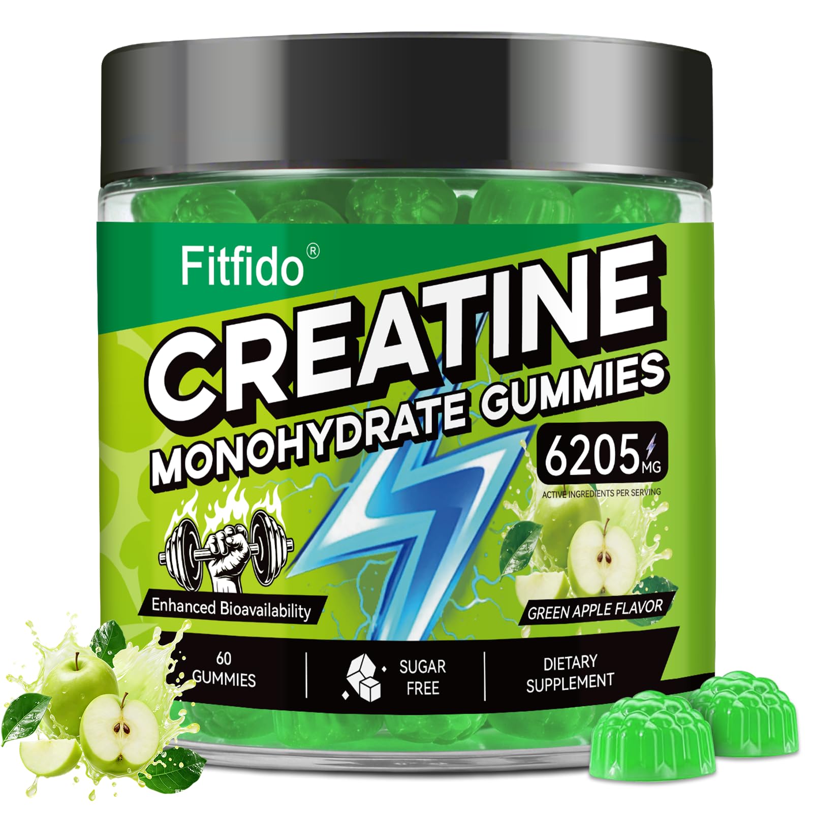 Fitfido Creatine Monohydrate Gummies with L-Carnitine, 60 Count