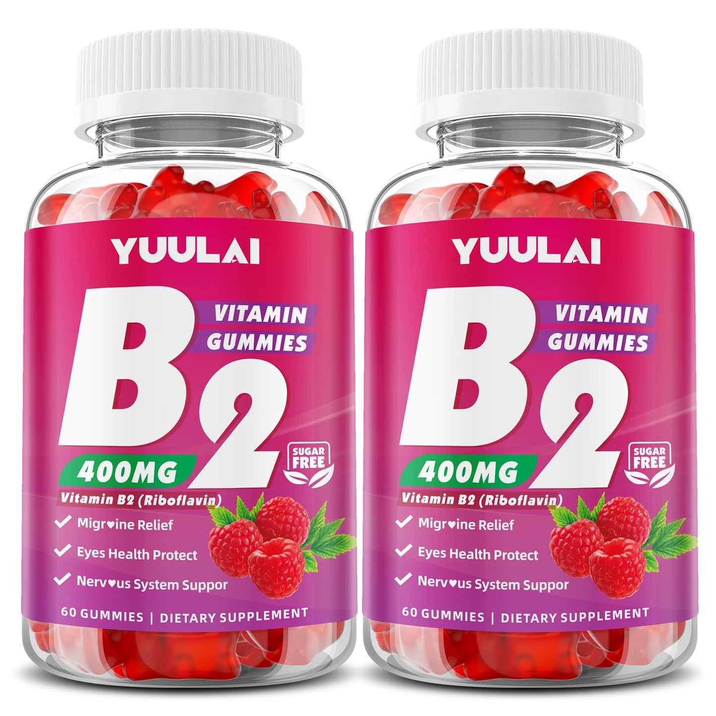 YUULAI Vitamin B2 (Riboflavin) Gummies with Magnesium, 400mg, 120 Gummies