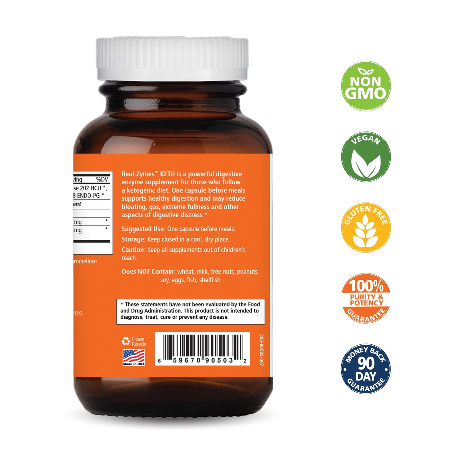 PURE ESSENCE LABS Real-Zymes Keto Digestive Enzymes with Probiotics Capsules 90 Count