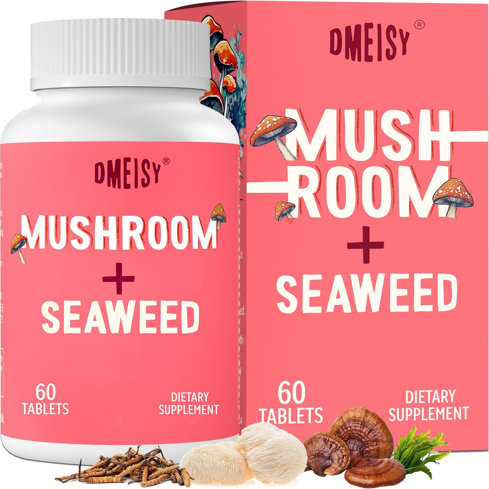 Dmeisy Sublingual Mushroom Complex 18-in-1 Mushroom Supplement Tablet, 60 Tablets