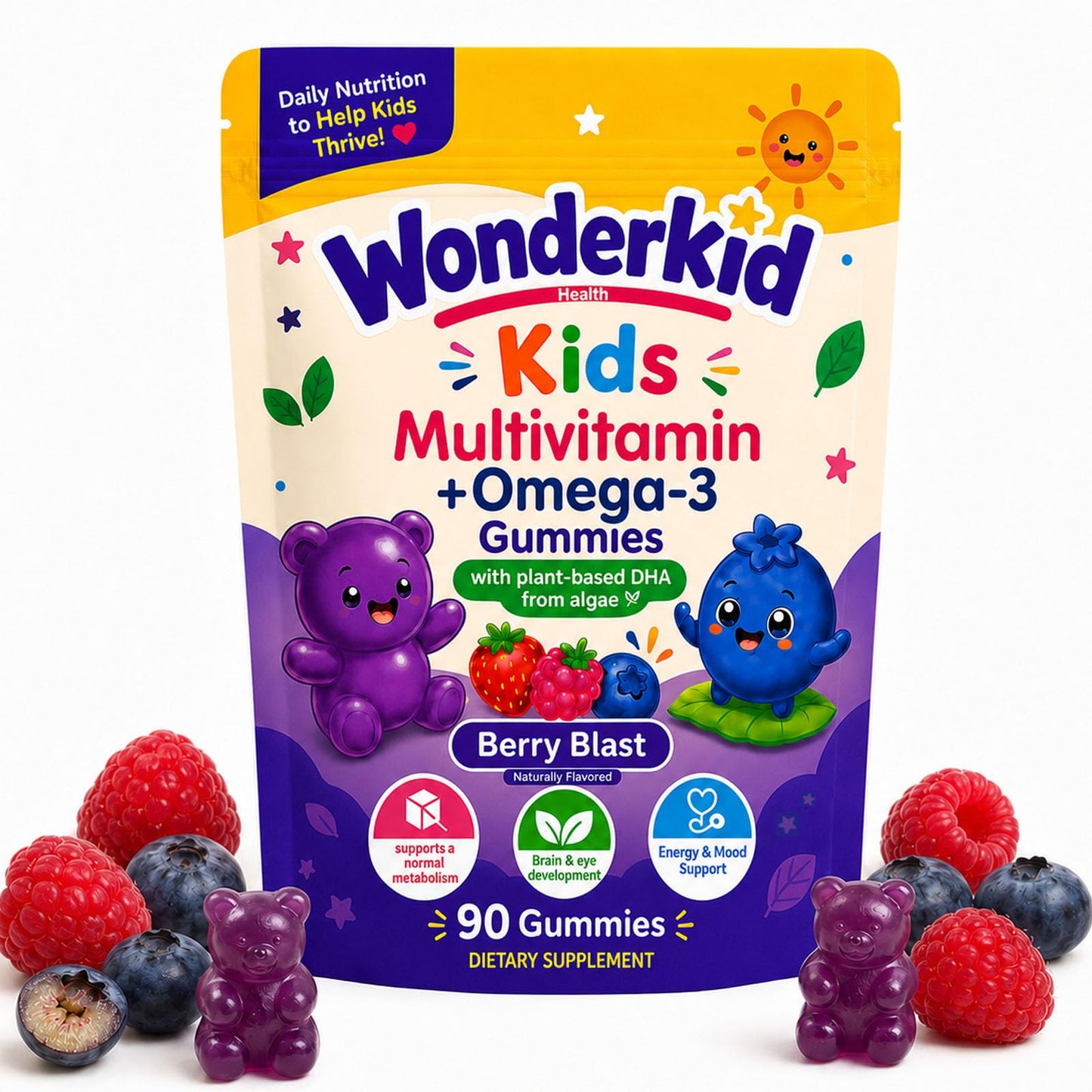 Velessa Organic Wonderkid Vitamin, Kids Multivitamin Gummies + Omega-3, 90 Count