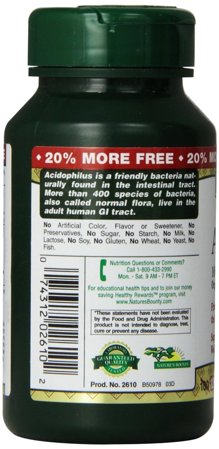 Nature's Bounty Probiotic Acidophilus Tablets, 600 Tablets