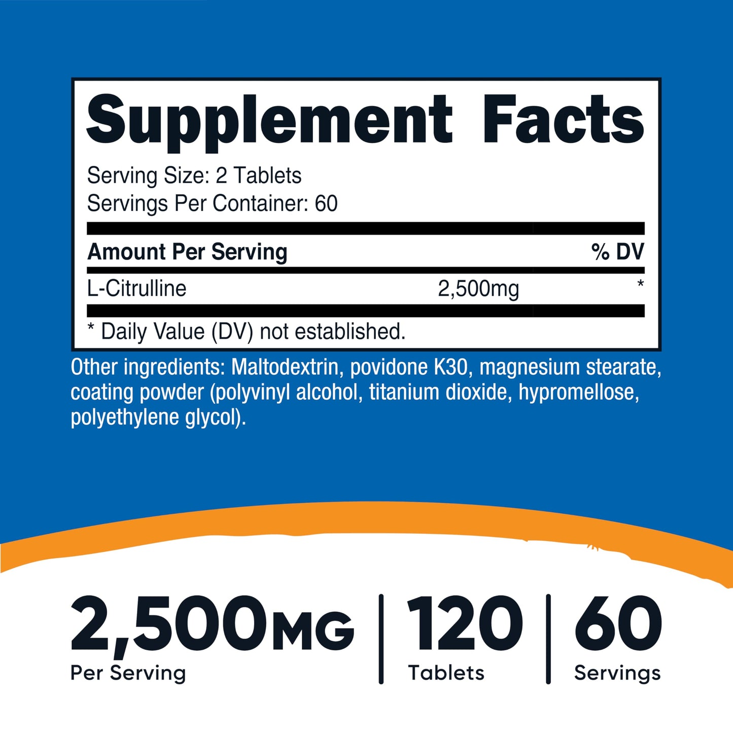 Nutricost L-Citrulline 2500mg Tablets, 120 Count