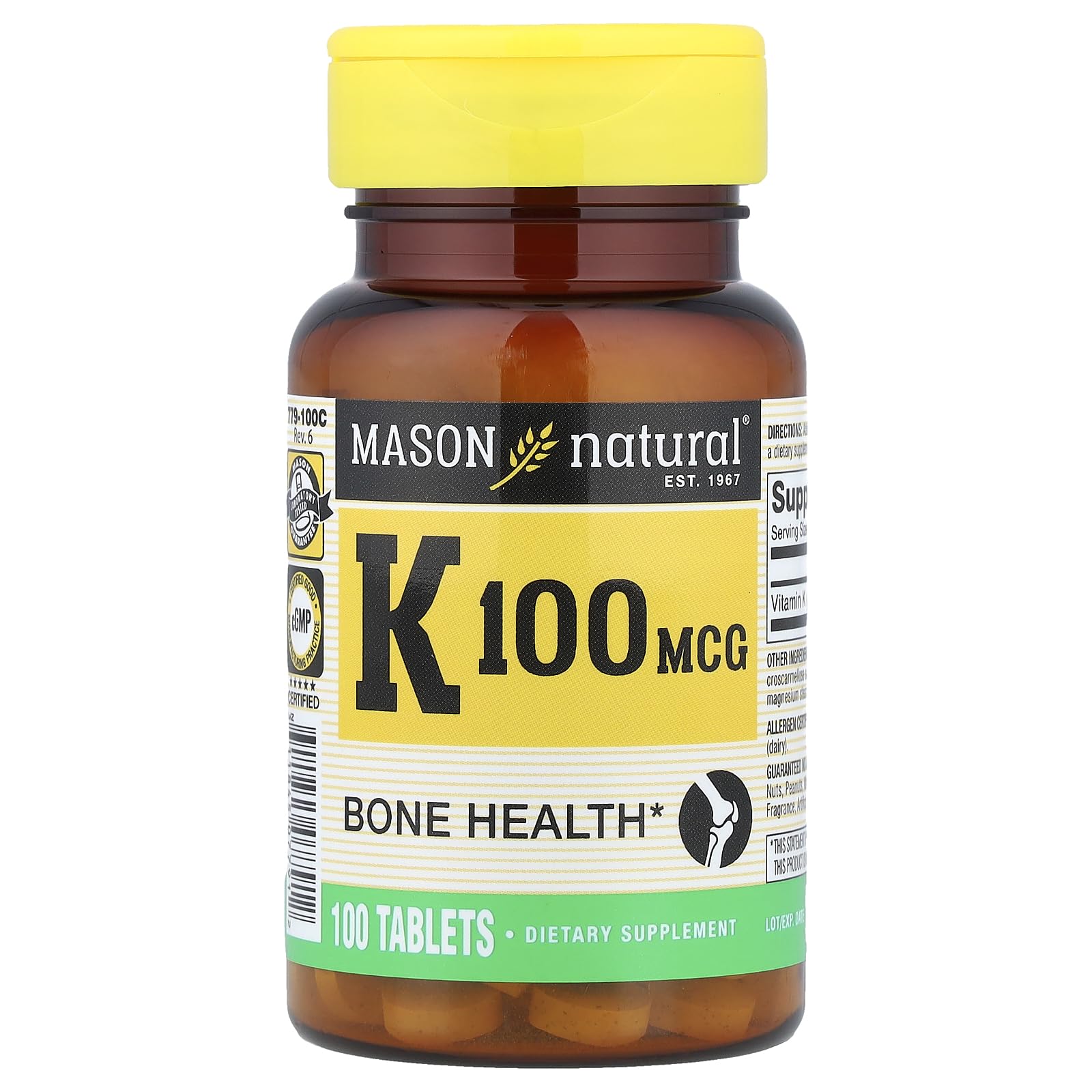 MASON NATURAL Vitamin K Tablet, 100 Tablets