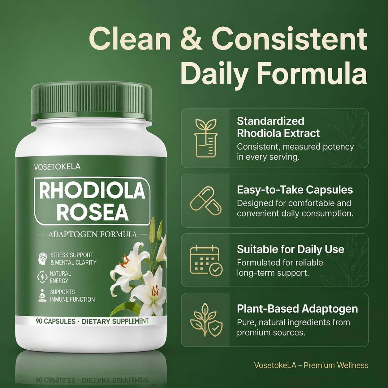 VOSETOKELA Rhodiola Rosea Capsules 90 Count