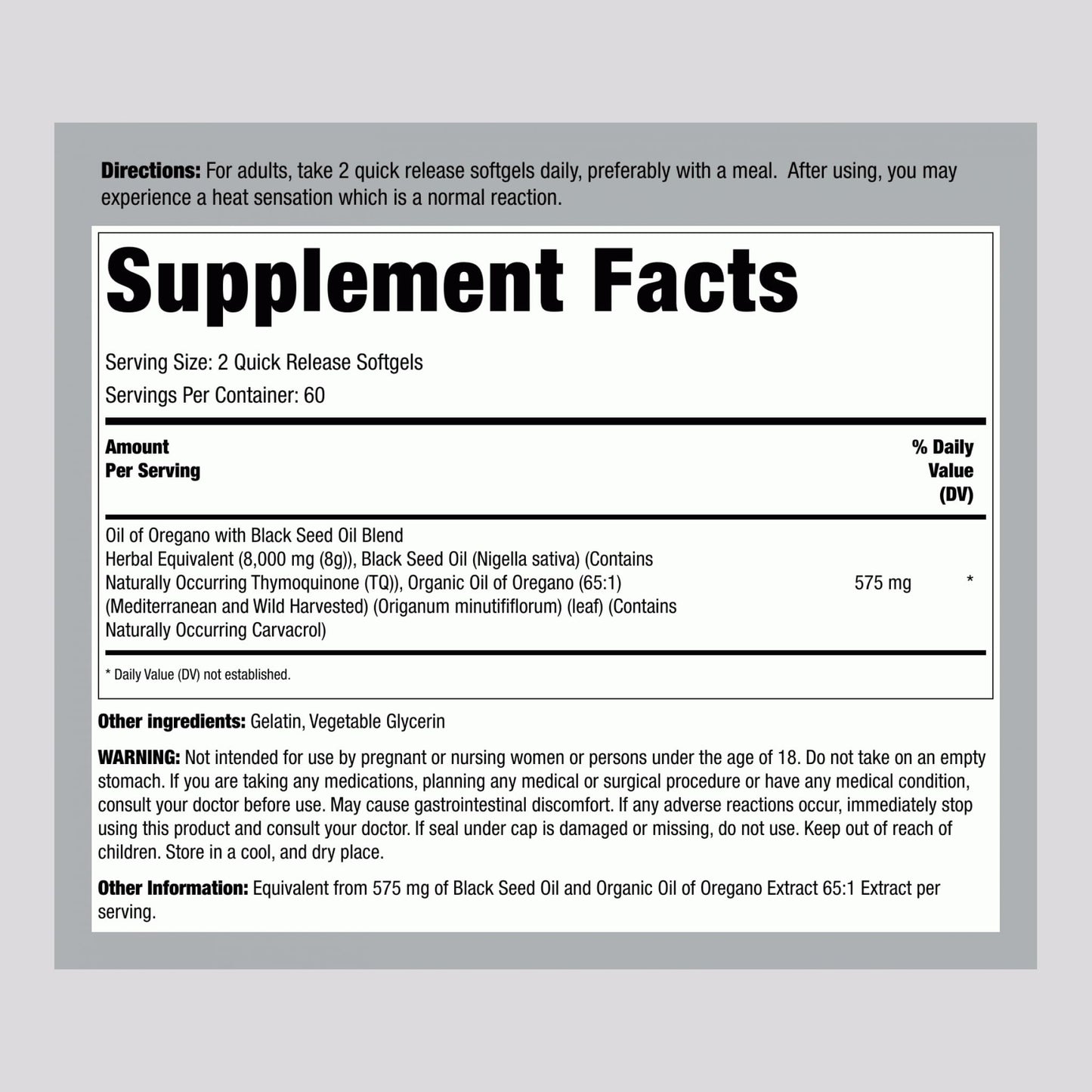 Piping Rock Oil of Oregano with Black Seed Oil Softgels 120