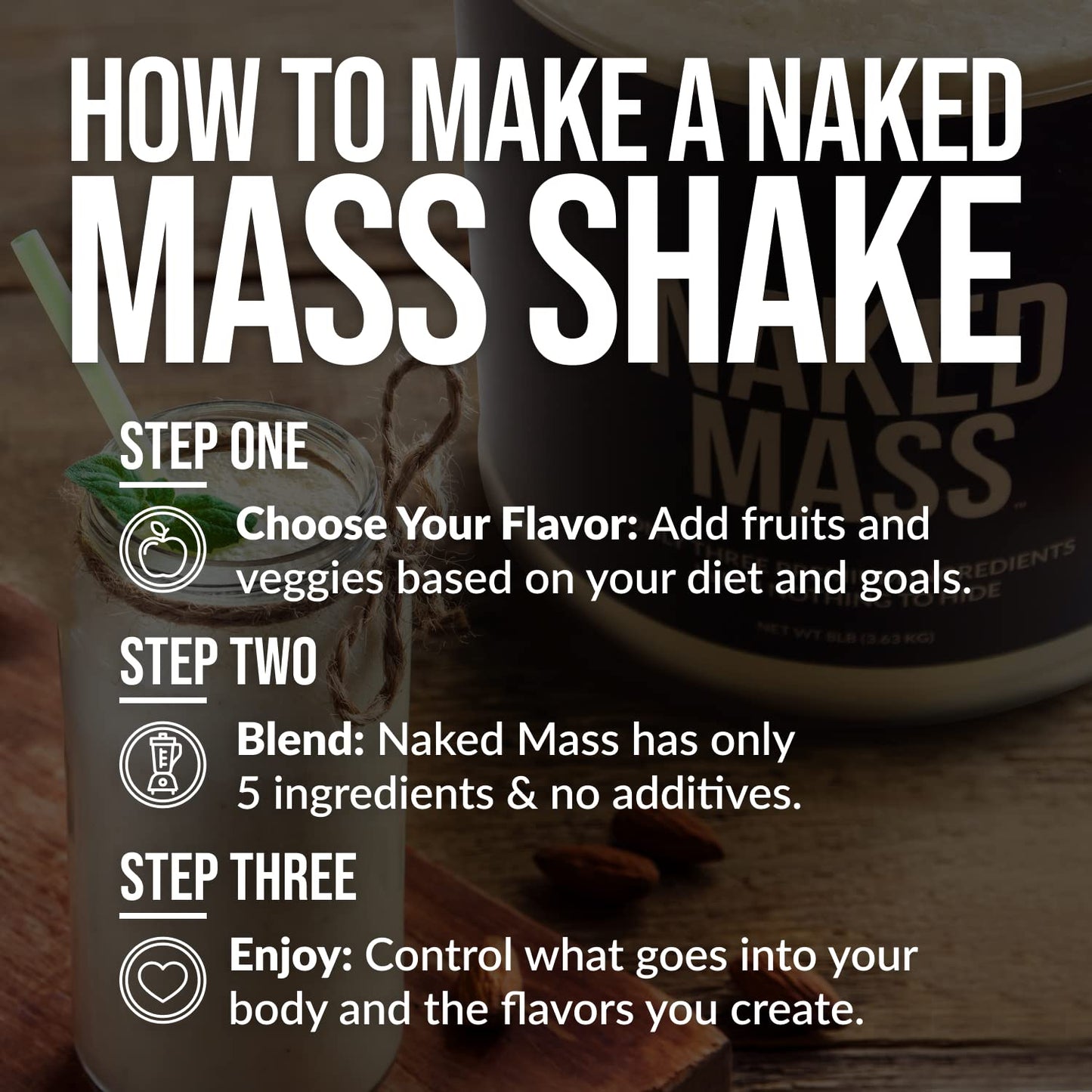 NAKED Vanilla Mass All Natural Vanilla Weight Gainer Protein Powder, 8 lb, 128 Servings