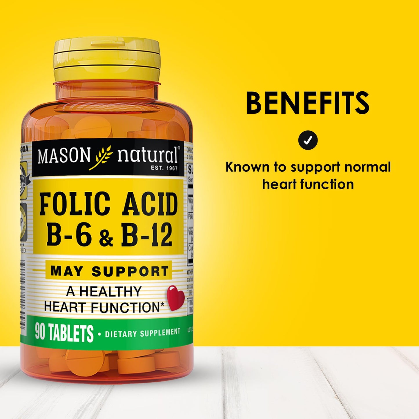Mason Natural Folic Acid with B6 & B12 Tablets, 90 Count