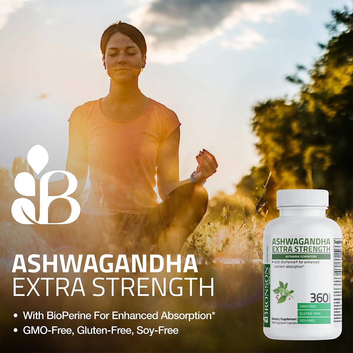 Bronson Ashwagandha Extra Strength Stress & Mood Support with BioPerine 360 Capsules