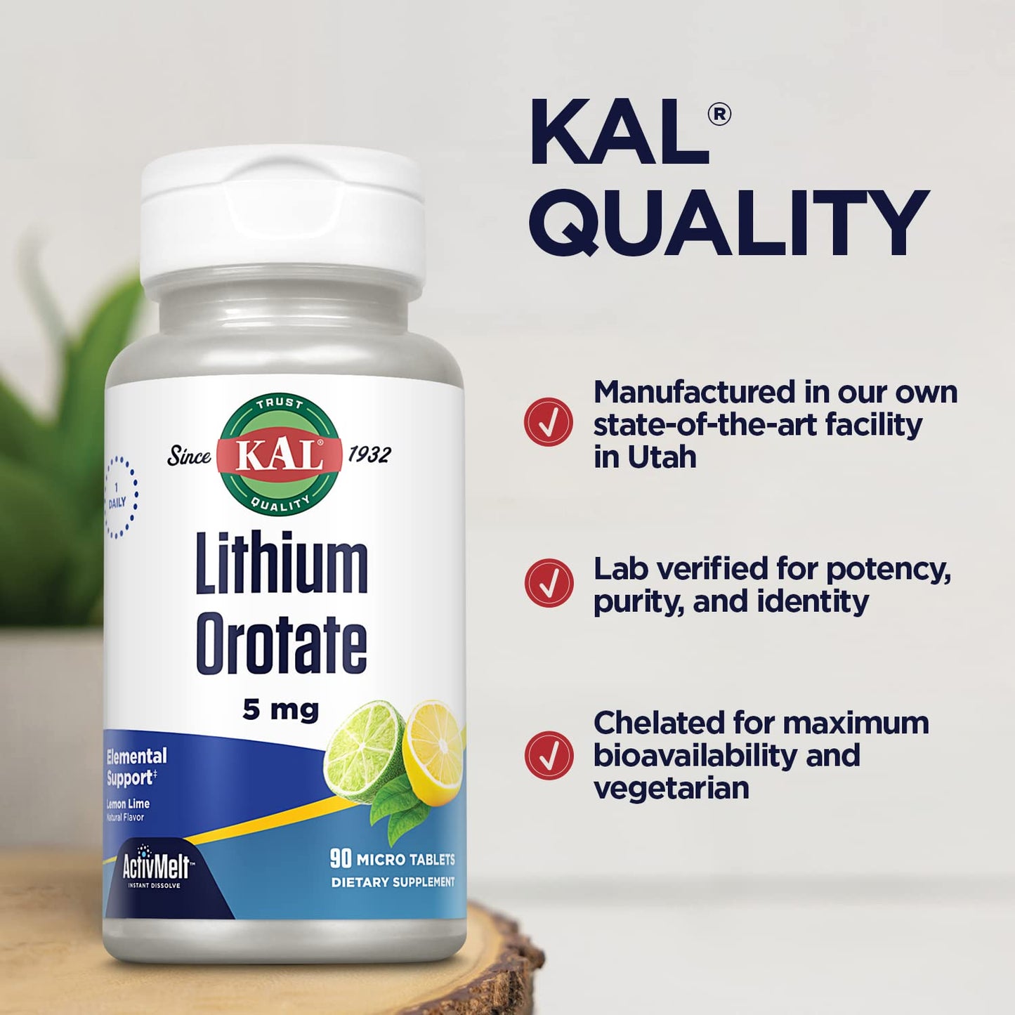 KAL Lithium Orotate ActivMelt 5mg Tablets 90 Count