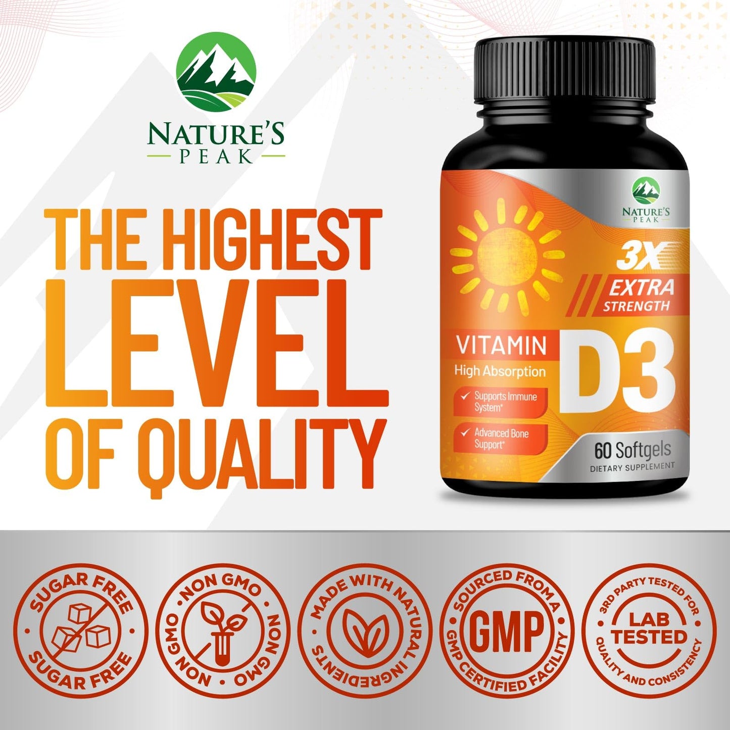 Nature's Peak Vitamin D-3 5000 IU Softgel 60 Count