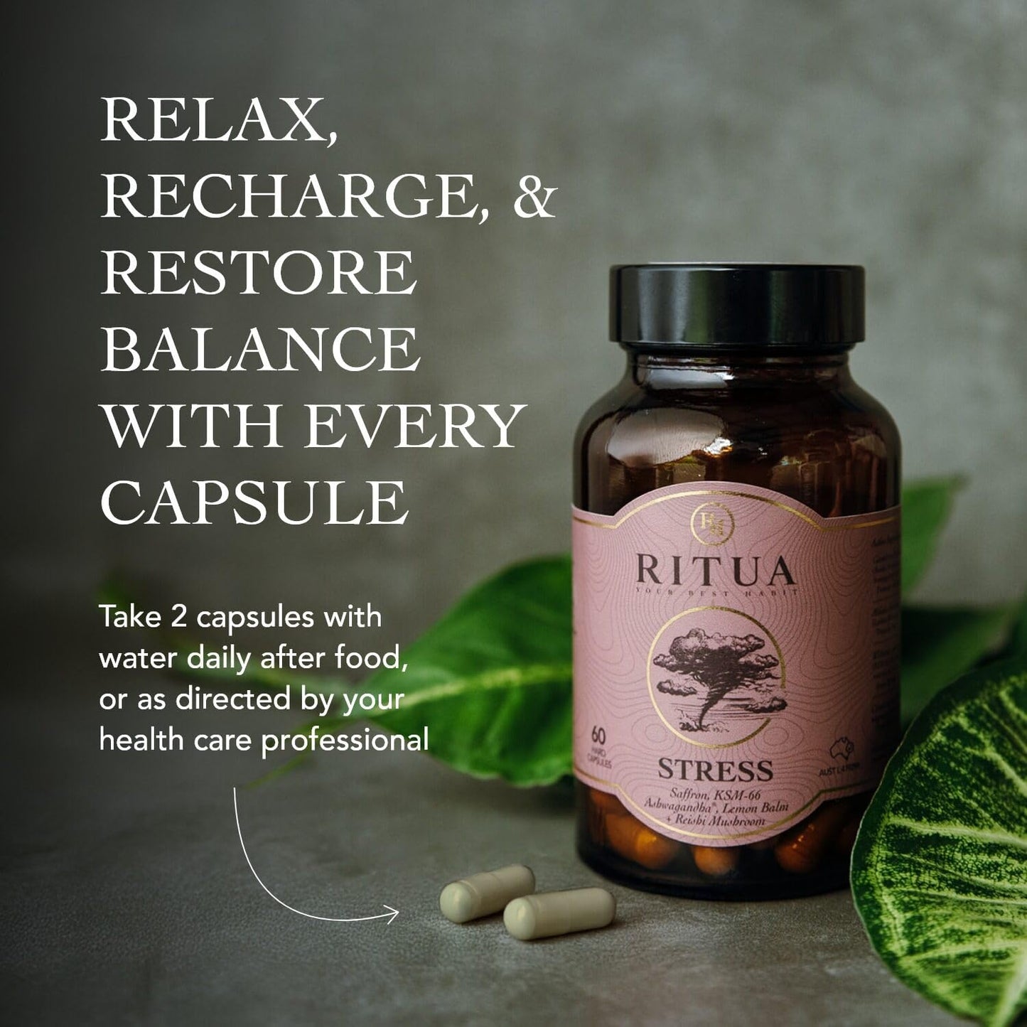 RITUA Ashwagandha Stress Relief Supplement Capsule, 60 Capsules