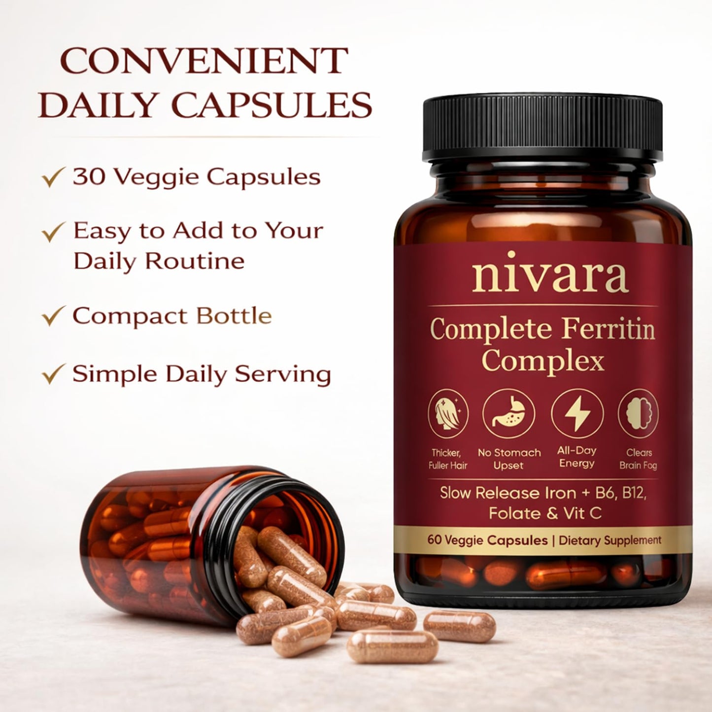 DXWXH Nivara Ferravital Complete Ferritin Complex 60 Capsules