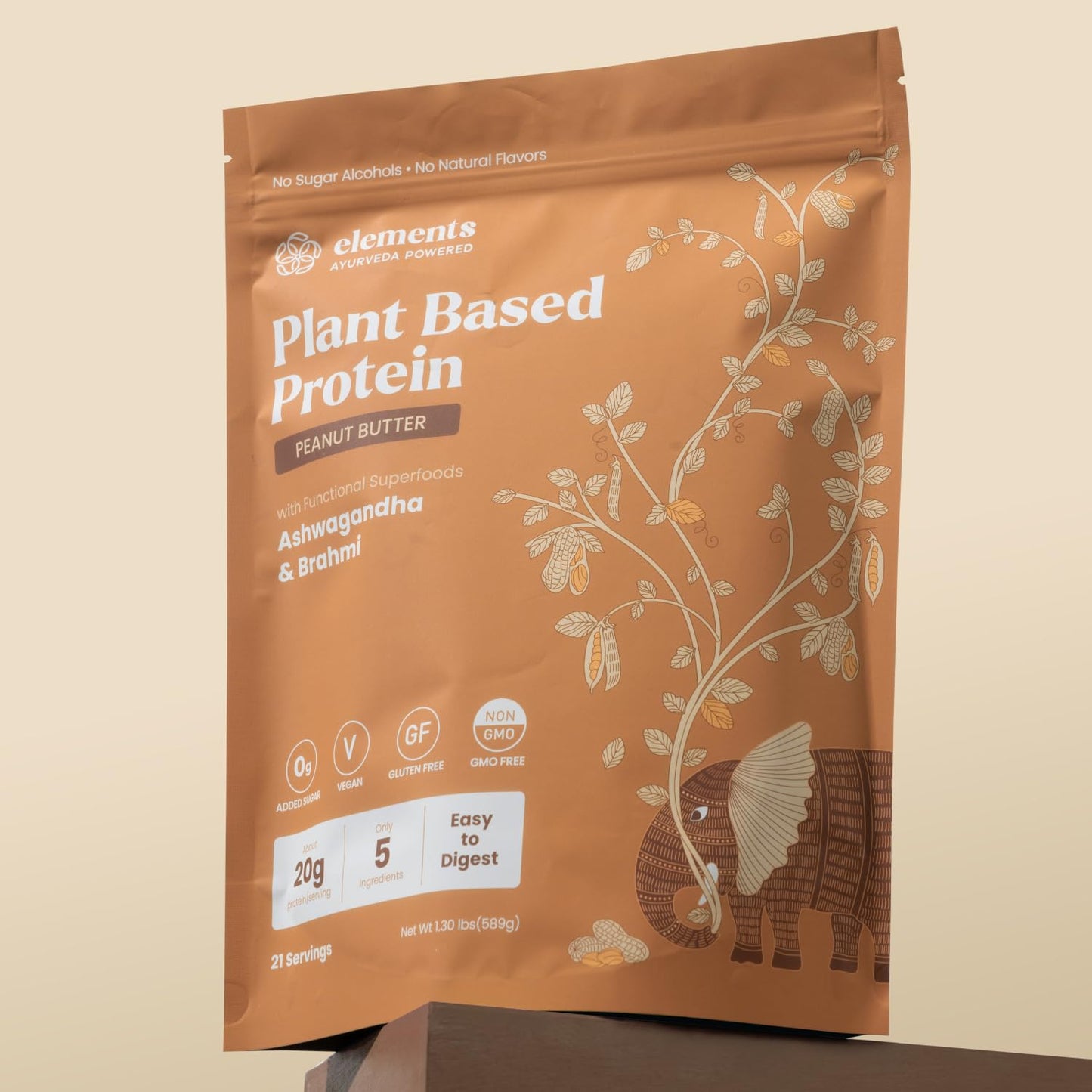 Elements Truffles Peanut Butter Plant Based Protein Powder 589g, 20g Protein