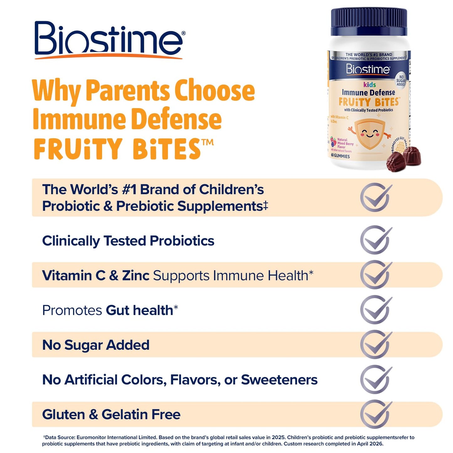 Biostime Kids Immune Support Gummies, 60 Count