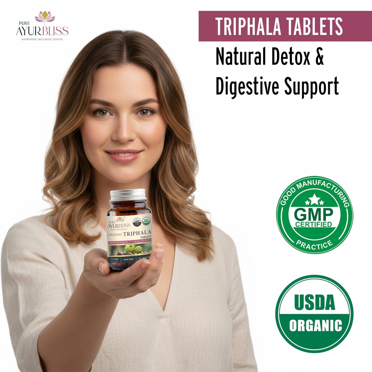 PureAyurbliss Triphala 500mg Tablets, 90 Count