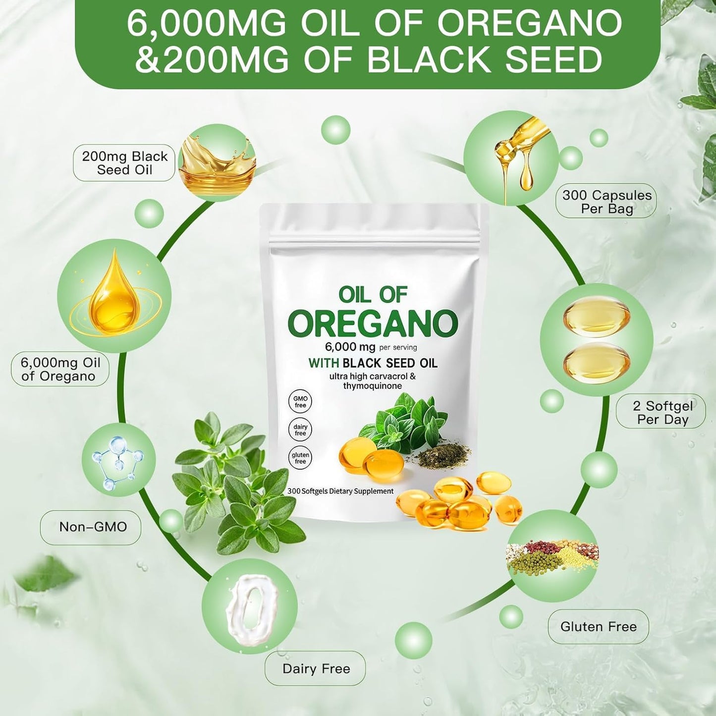 CURIPLAYA Oil of Oregano with Black Seed Oil 3-in-1 Oregano Oil Tablet 300 Tablets
