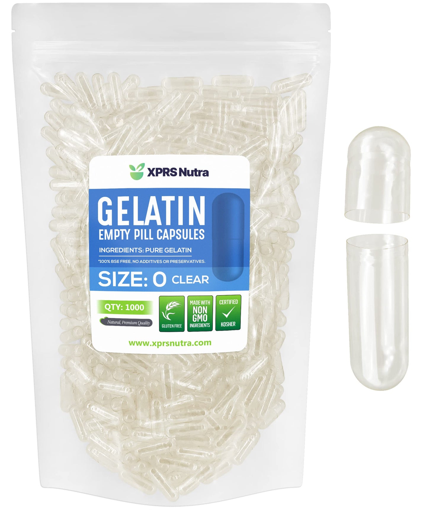 XPRS Nutra Size 0 Clear Empty Gelatin Capsules, 1000 Count