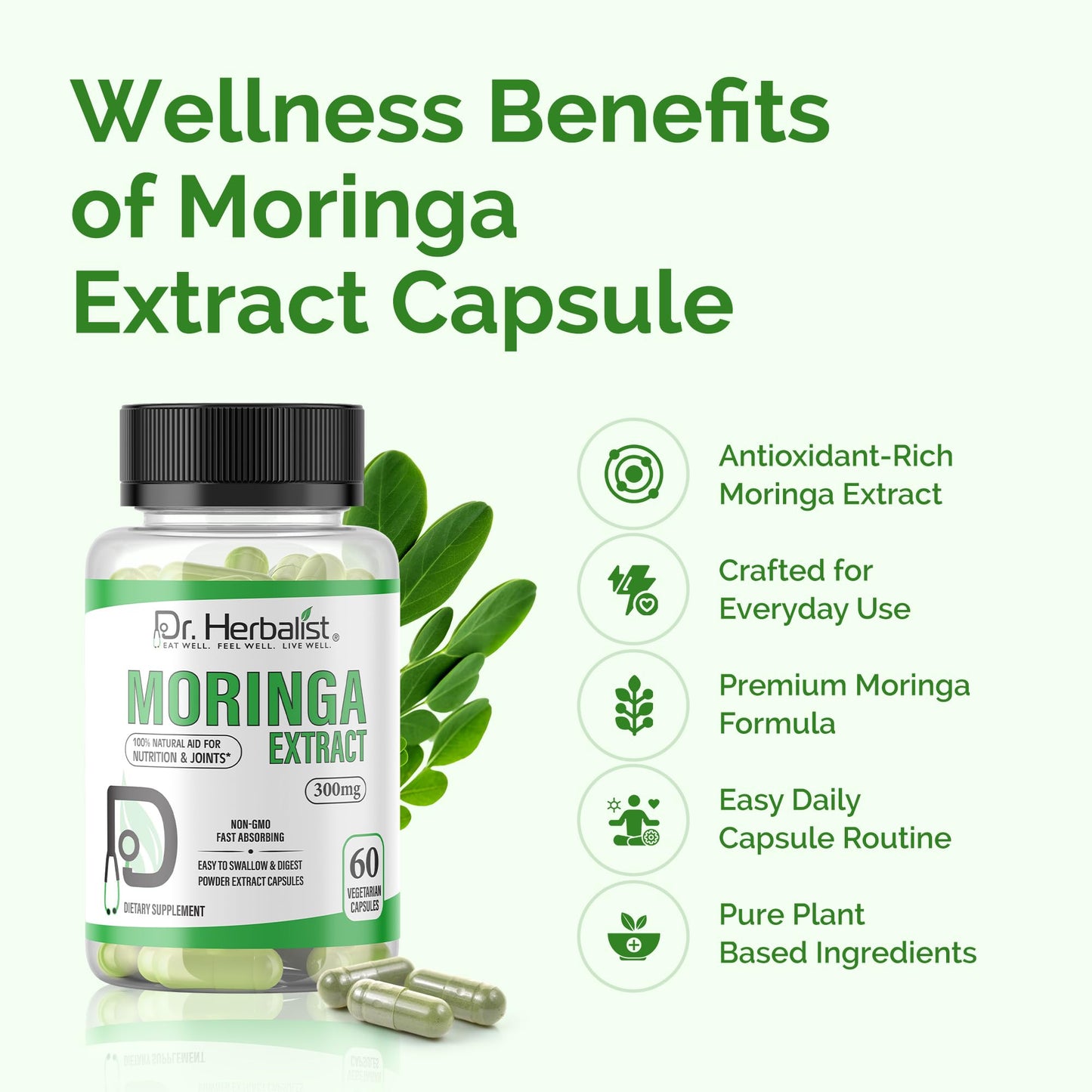 Dr. HERBALIST Moringa Extract Capsules 300mg, 60 Count