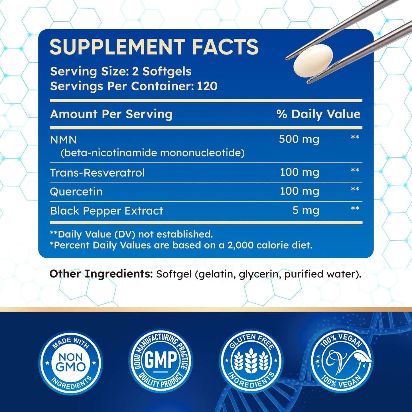 CFILIHTC NMN Supplement 500mg - NMN NAD Supplement with Trans-Resveratrol & Quercetin - Nicotinamide Mononucleotide for Cellular Support & Vitality, 240 Capsules