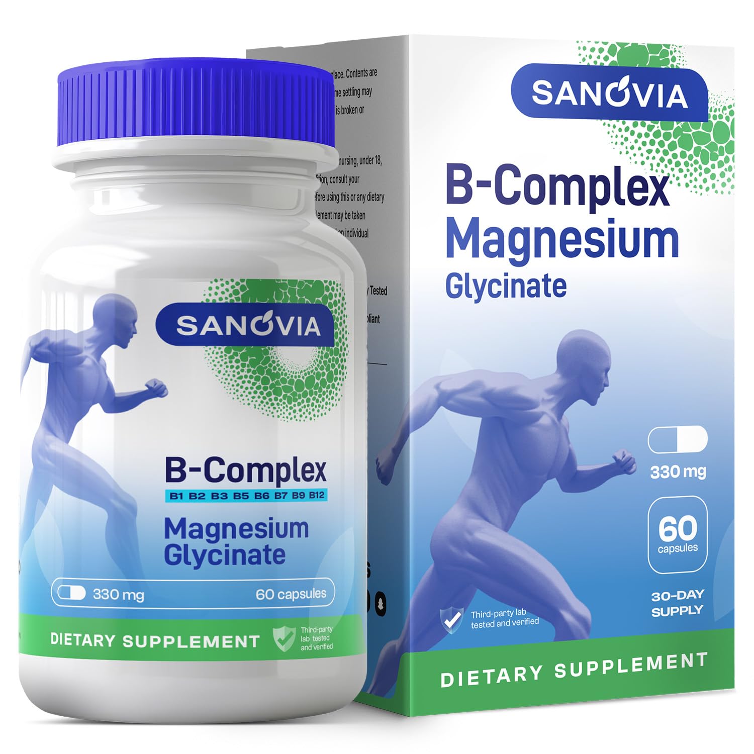 SANOVIA Vitamin B Complex Methylated with Magnesium Glycinate Capsules, 90 Count