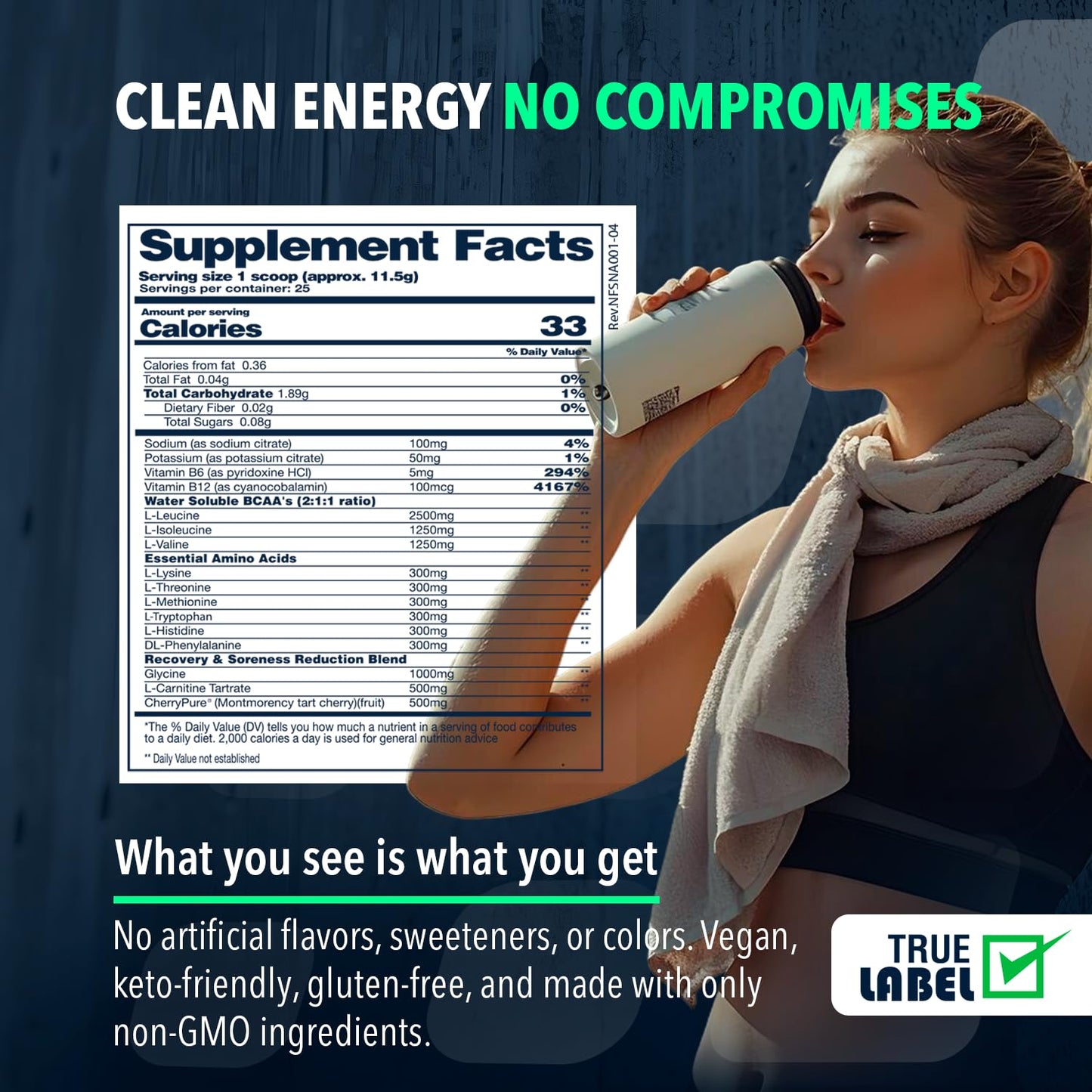 NF Sports Natural Amino 2:1:1 BCAAs Amino Acids Powder, 25 Servings