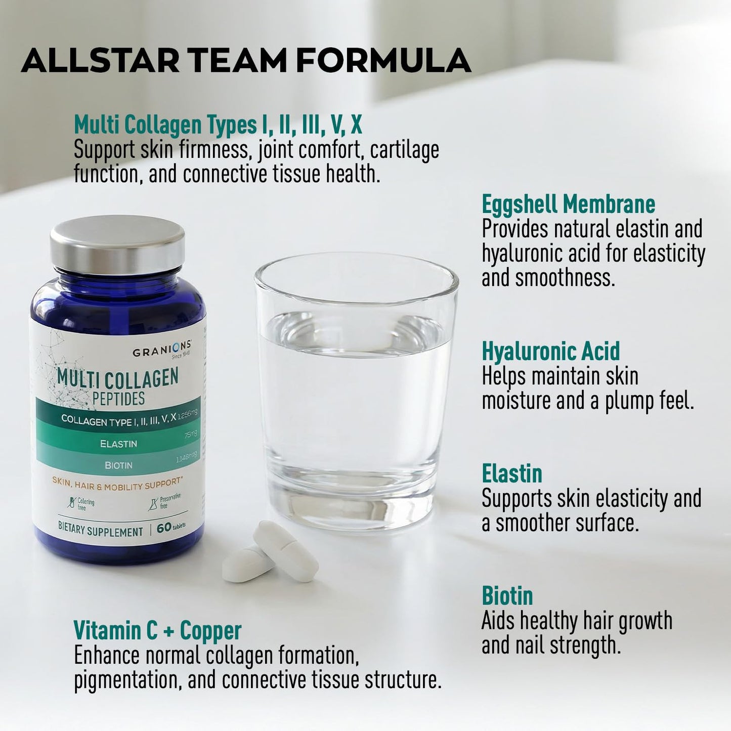 Granions Hydrolyzed Multi Collagen Peptides Tablet, 60 Tablets