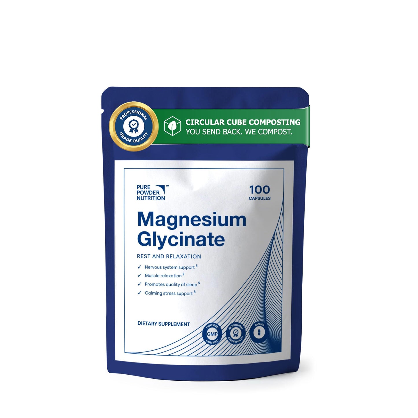 Pure Powder Nutrition Magnesium Glycinate Capsules, 100 Count