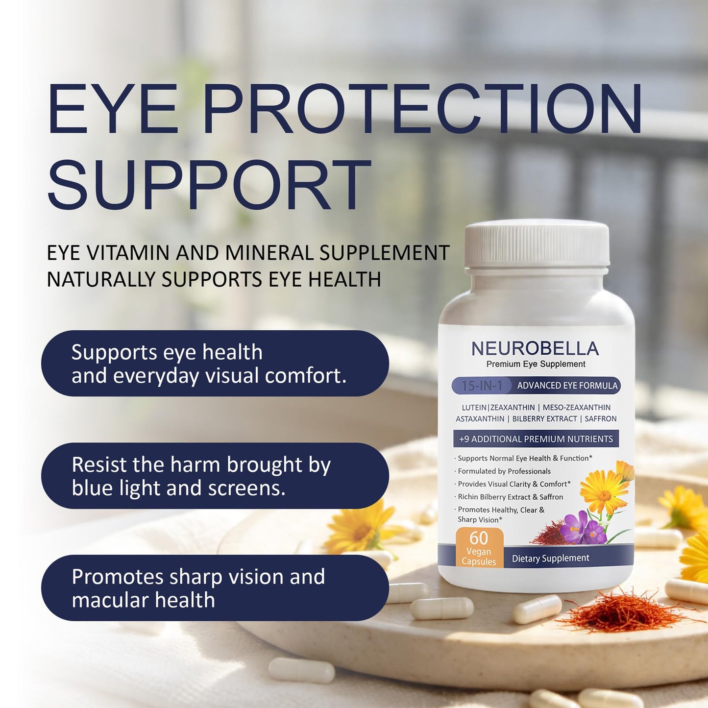 Primalcompound Neurobella Eye Formula 15-in-1 Eye Nutritional Support Capsules, 60 Capsules