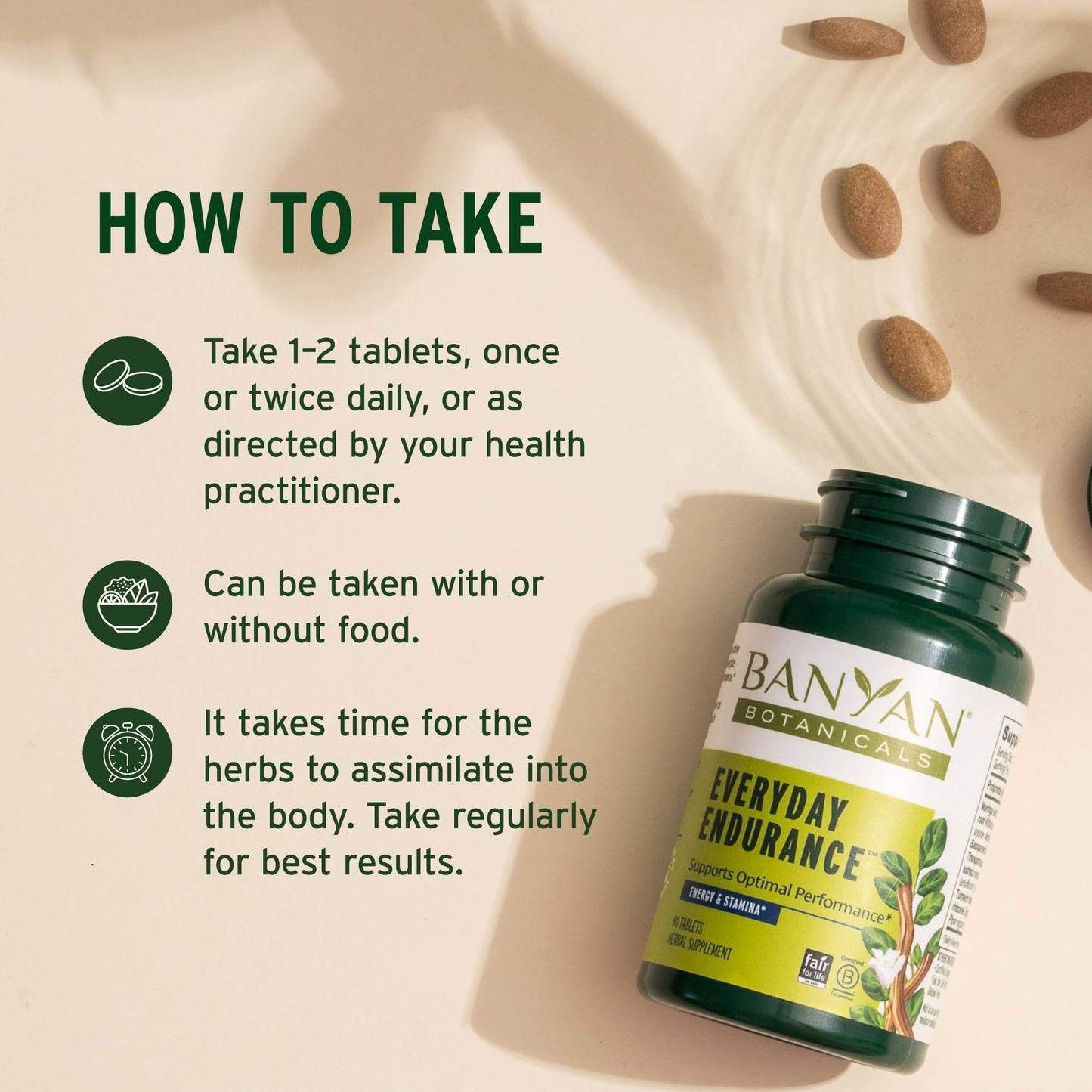 Banyan Botanicals Organic Everyday Endurance – Systemic Stamina & Vitality Supplement – Ashwagandha & Herbal Superfoods for Physical Energy & Resilience, 90 Tablets