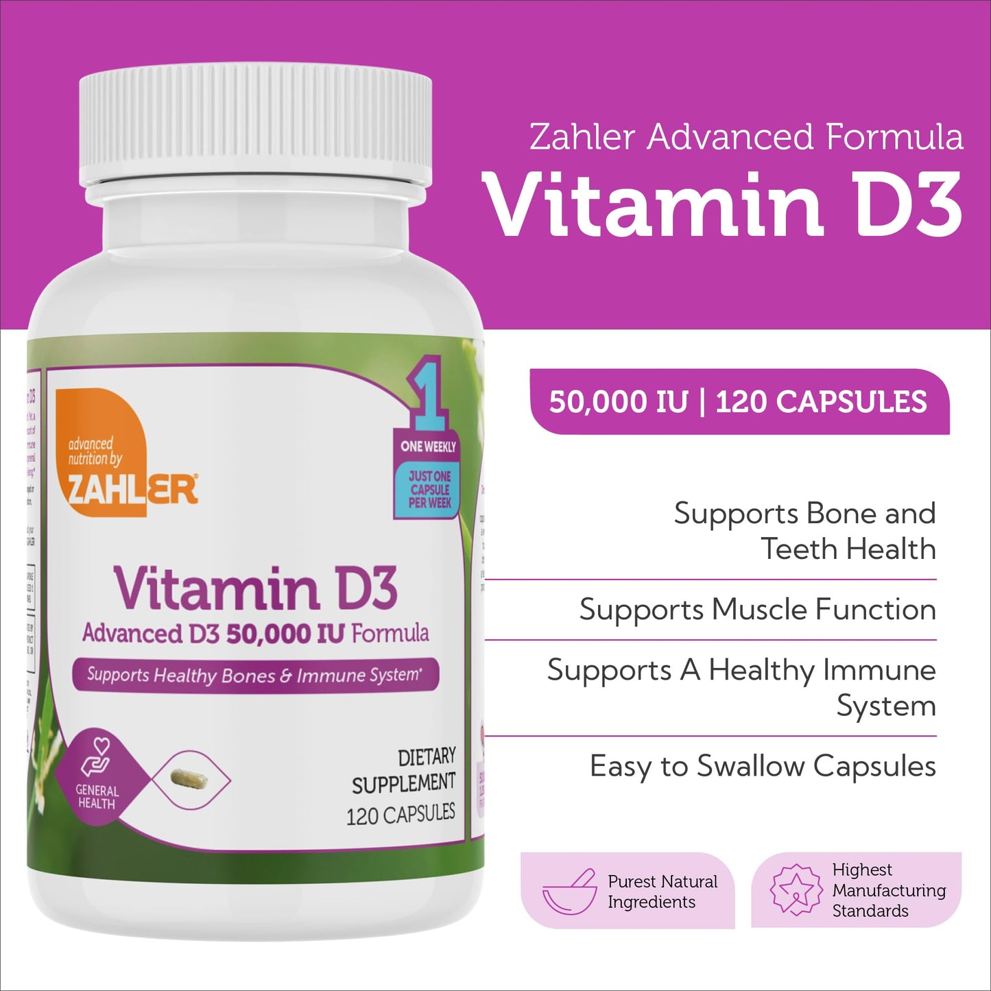 Zahler Advanced Vitamin D3 50000 IU Capsules, 120 Count