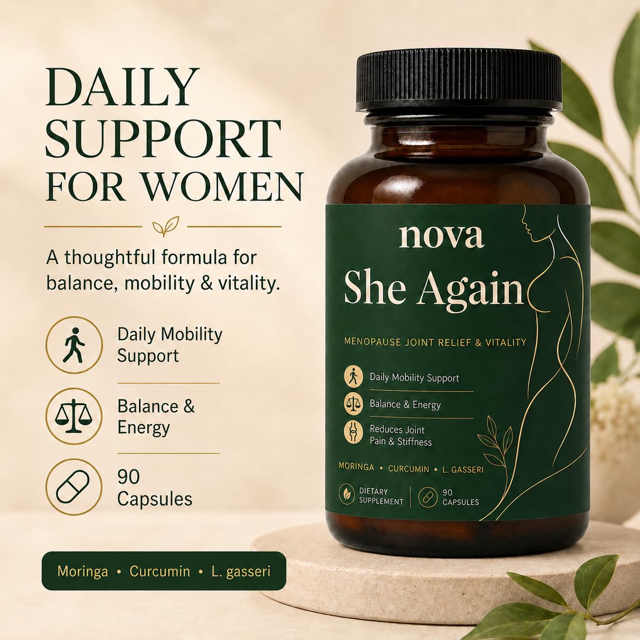 LUXEBARE Nova She Again Menopause Supplements Capsules, 90 Count