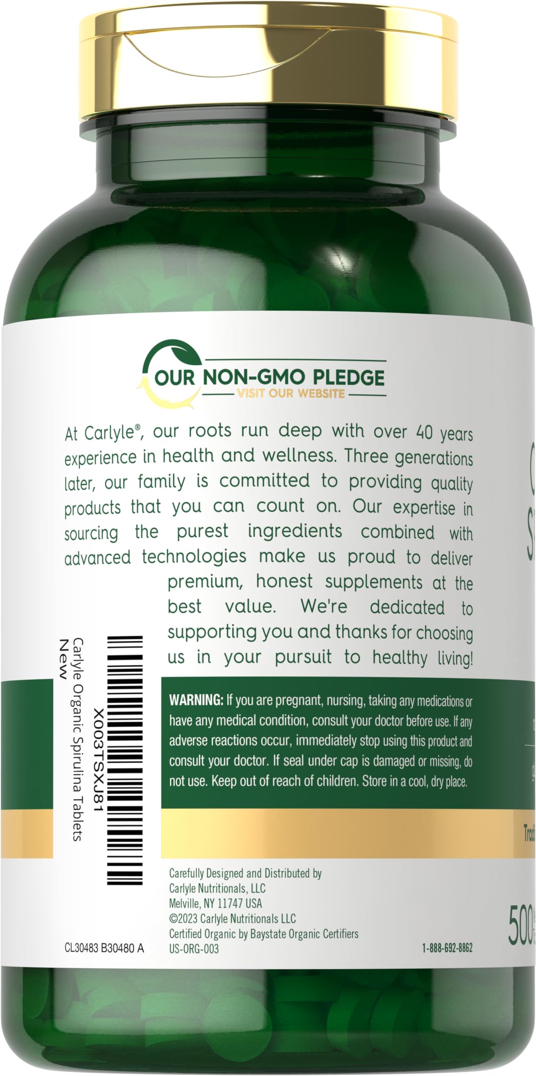 Carlyle Organic Spirulina Tablets 3500mg, 500 Tablets