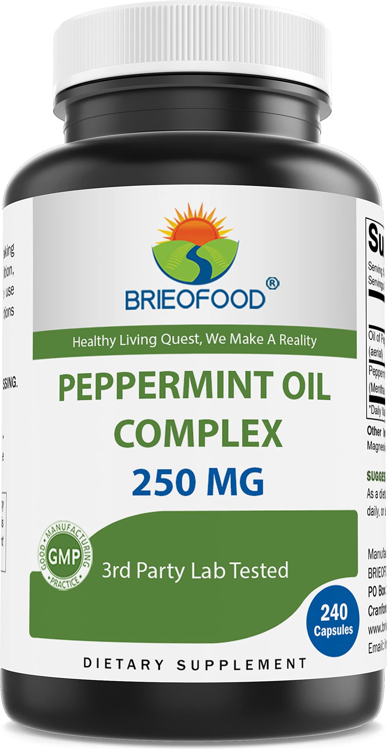 Brieofood Peppermint Oil Complex 250 mg Capsules, 240 Count
