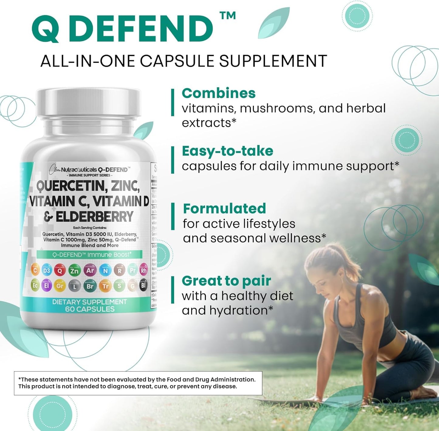 Clean Nutraceuticals Q Defend Quercetin Supplement 120 Capsules
