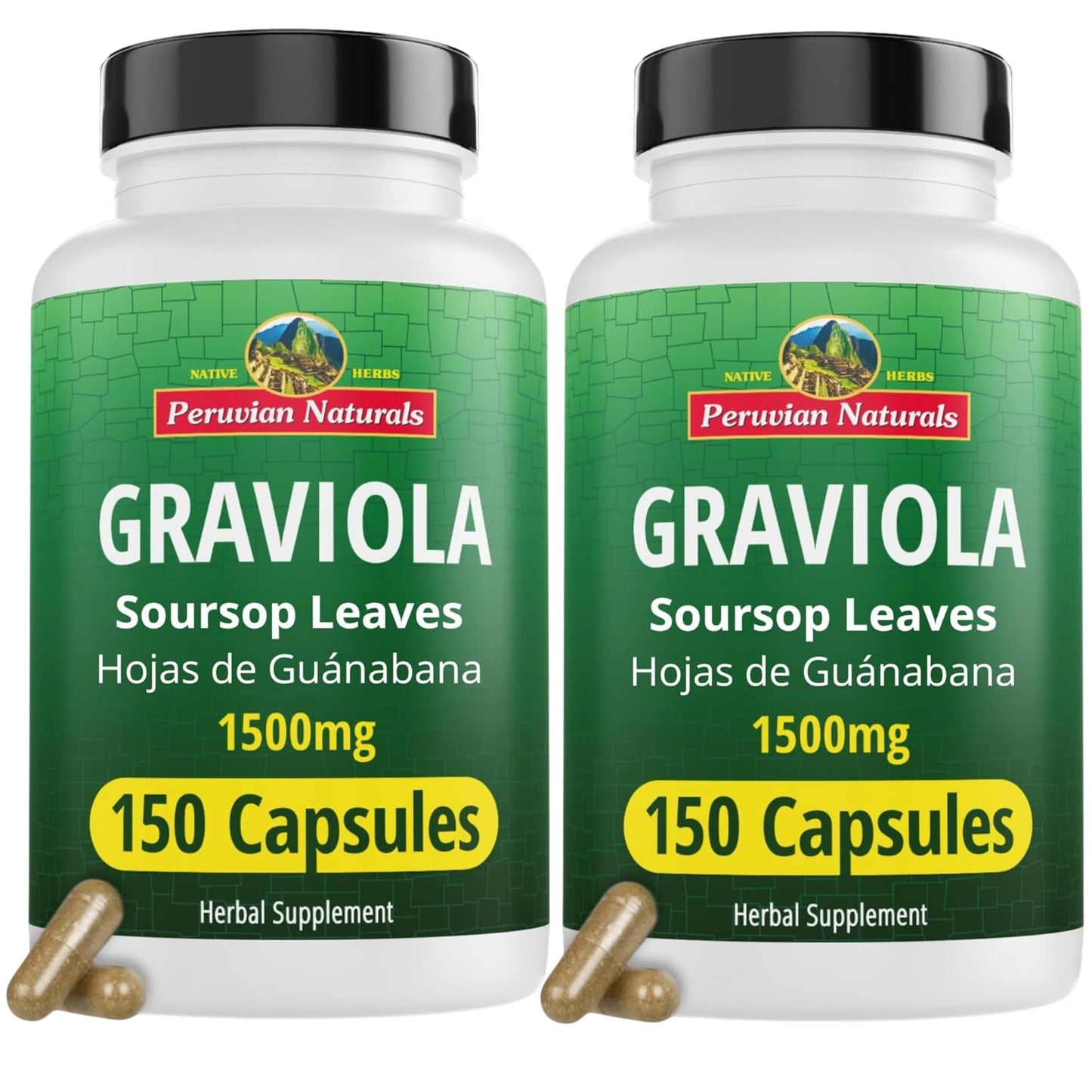 Peruvian Naturals Graviola Capsules 1500 mg Soursop Leaf Extract, 300 Count